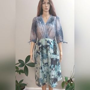 NWOT Floral sheer midi summer dress beach cover blue teal green half sleeves